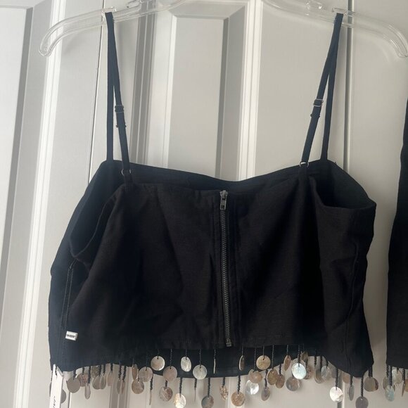 NWT JASON WU Wrap Skirt and Top Crop Seashell Sequin Trim Black Set, 6 - Picture 3 of 10